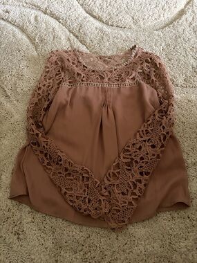 Source Unknown Lace Yoke Blouse - Mauve Pink